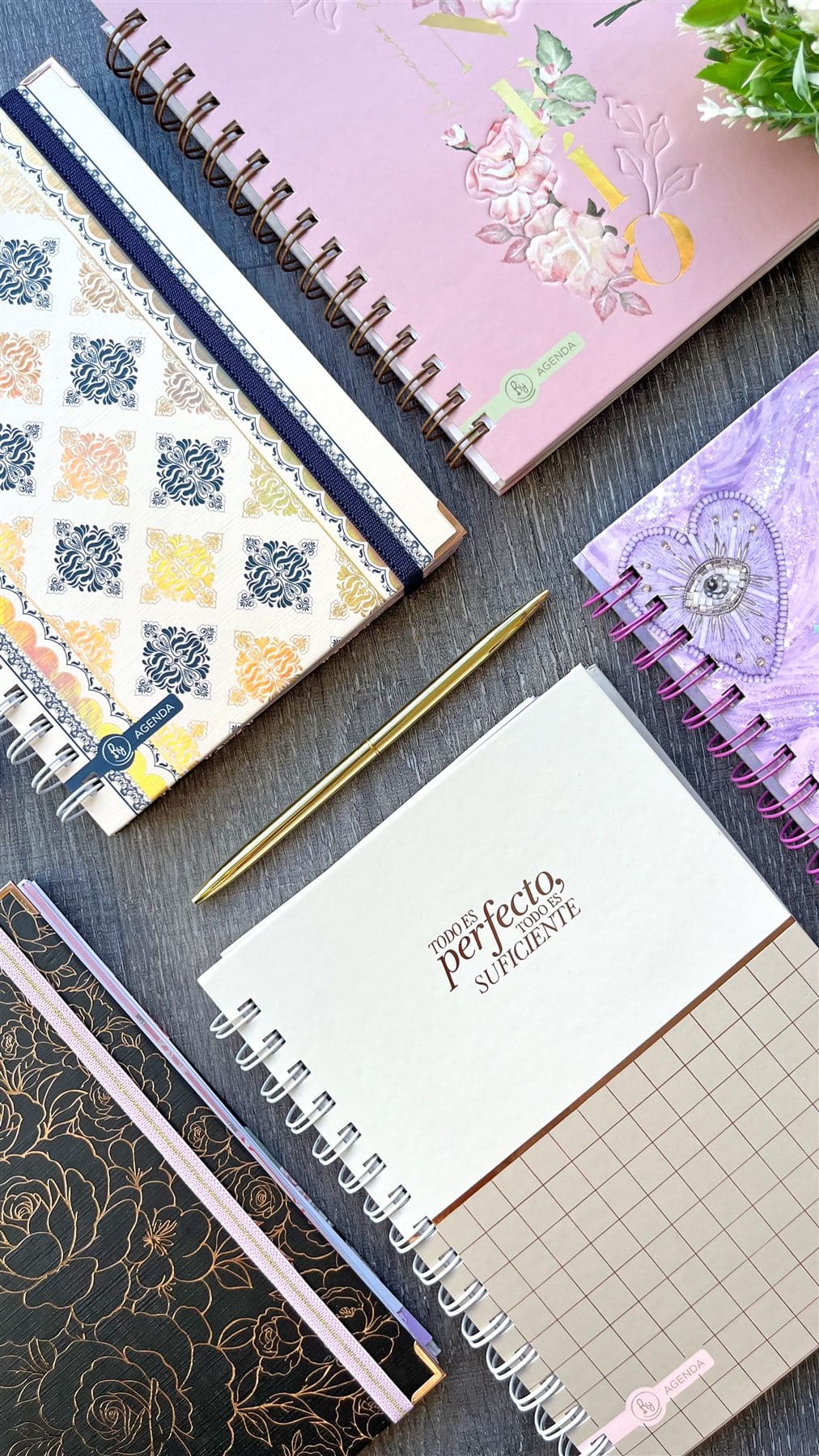 Agendas RY con tapas de colores y detalles de escritorio